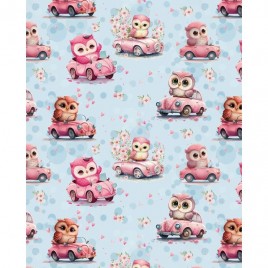 Džersio trikotažas su skaitmenine spauda Driving Owl Pink